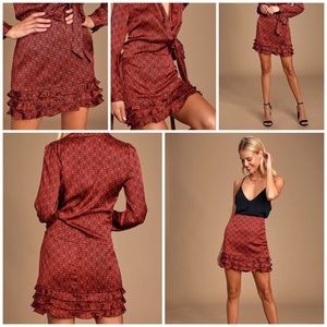 Lulus Nice Try Red Paisley Print Satin Ruffled Mini Skirt